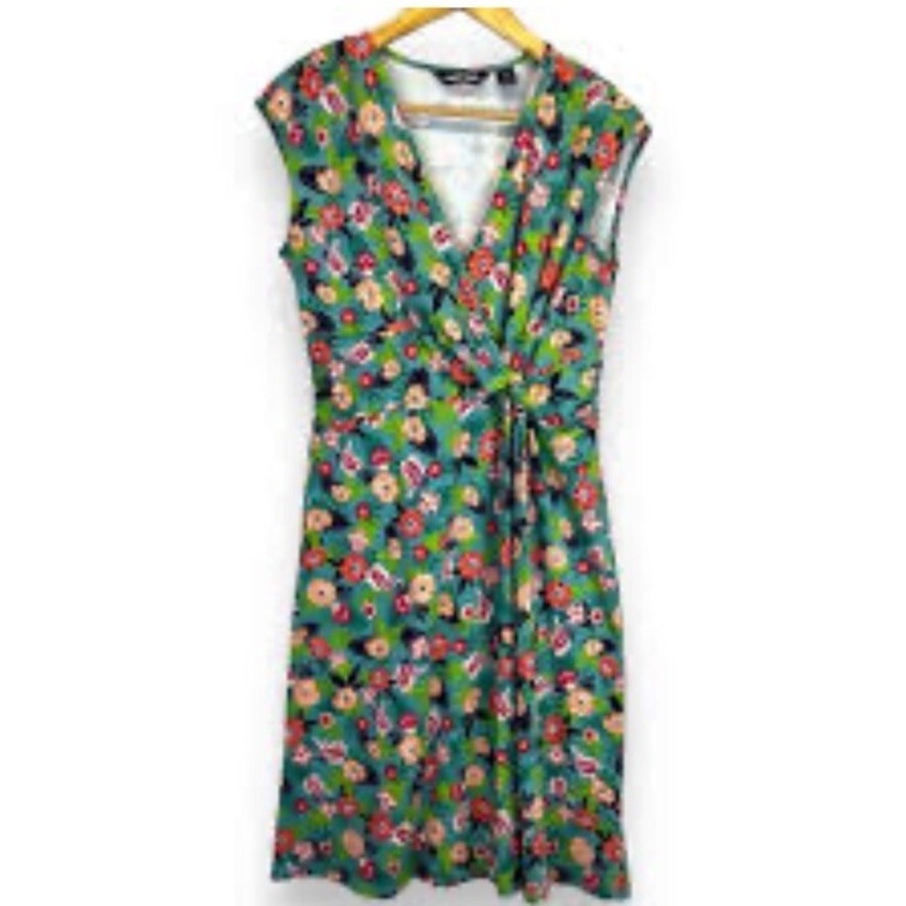 Lands' End Dress Womens S Green Floral Sleeveless Surplice V-Neck A-Line Knee